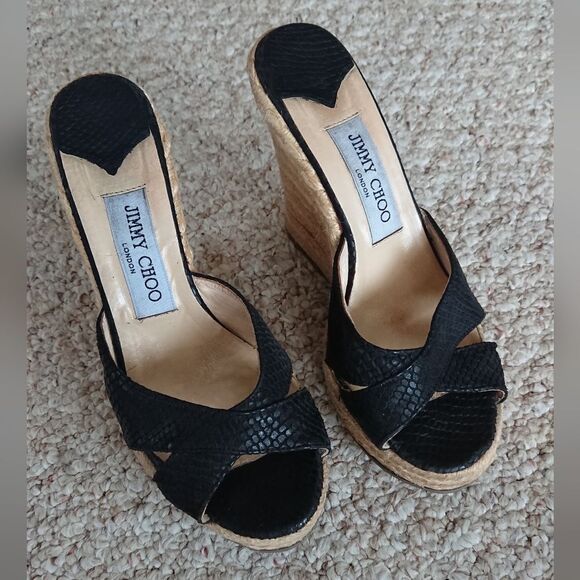 JIMMY CHOO black Snakeskin Animal Print Espadrilles size 36.5 - Picture 1 of 13